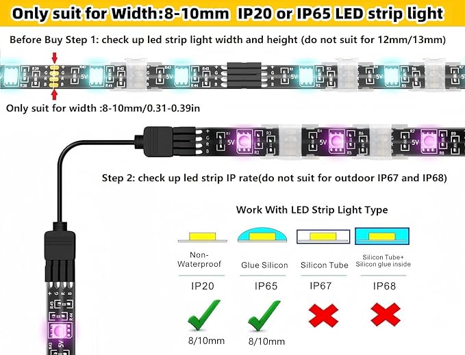 Threetwofour 100 Pack Double Installation LED Strip Light Mounting Bracket Self Adhesive LED Clips Only for Width 8-10mm/0.31-0.39in Height<2.8mm/0.11in Indoor LED Strip Light with 102PCS Screws