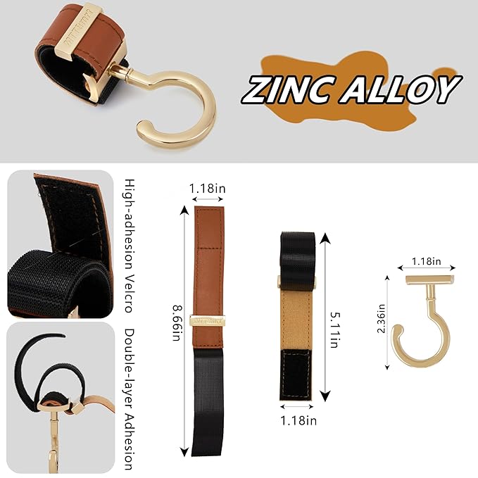 2 Pack Stroller Hooks,Strong Synthetic Leather Hook-and-Loop Fastener&High-Quality Metal Hooks,Universal Bag Clip|360° Rotation, 66lb Capacity,Non-Slip-Fits Wheelchair(Pink-Silver Gray)