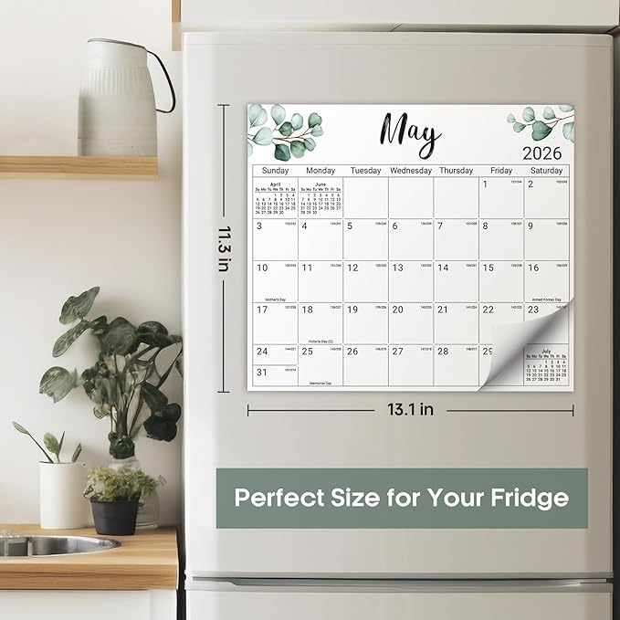 Aesthetic 2026-2027 Magnetic Calendar for Refrigerator, 21-Month Fridge Calendar Magnet from April 2026 to December 2027, Greenery Design for Easy Organizing