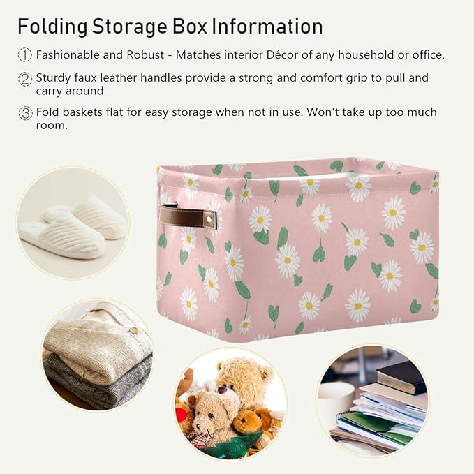 Aslsiy Storage Basket Daisy Spring Daisy Flower Nursery Bins Baby Box Canvas Clothes Shelf Basket Laundry Hamper Gift Baskets for Home Closet 1 Pcs