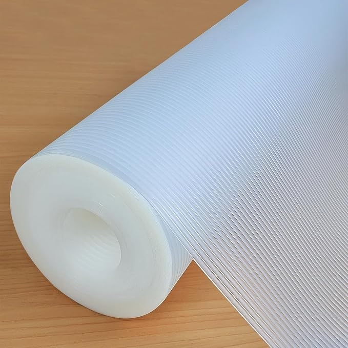 Hersvin Shelf Liners 26 in x 20 ft EVA Drawer Mats, Non-Adhesive Cupboard Protector, Kitchen Cabinet Lining Fridge Liner (Clear Stripe, 66x610cm)