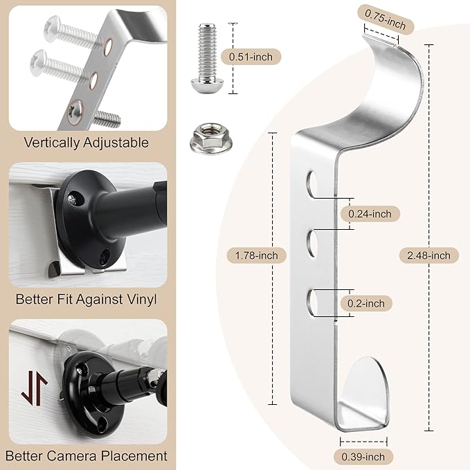 Antimbee Vinyl Siding Hooks, 8 Pack No Hole Siding Hooks for Hanging Outdoor Camera Mount, No Tools Vinyl Clips Hangers for String Lights Wreaths Signs Plants, Damage-Free Weatherproof Stainless Steel