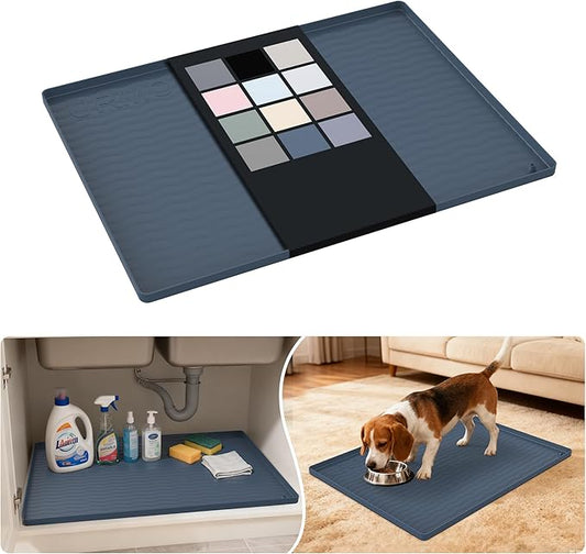 URMONA Waterproof Silicone Under Sink Mat 25'' x 19'' Shelf Liner for Kitchen and Bathroom, Cabinet and Counter Protector, Storage and Organizers, Litter Mat, Pet Cat Puppy Essentials(Dark Grey)