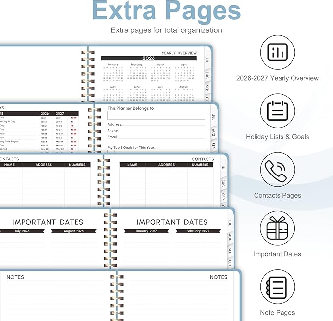 Planner 2026-2027, Weekly and Monthly Academic Planner, July 2026 - June 2027, Hardcover Calendar Agenda Book for School Year Planning, School Supplies for Teacher and Student, A5(6.3'' x 8.5'')