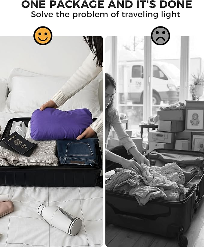 Travel Laundry Bag, Pump Free Vacuum Storage Bag Reusable Compression Dirty Clothes Travel Bag Waterproof Wet Dry Bags Large Capacity Space Saver Bags Camp Clothes Organizer (1 Pc)(Purple, M)