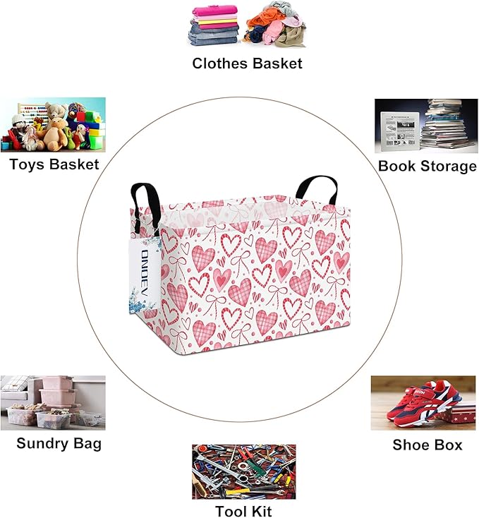 Rectangular Pink Love Girl Basket Waterproof Storage Bin Gift Basket Children's Toy Organizer Box Room Love Decoration(Pink Hearts)