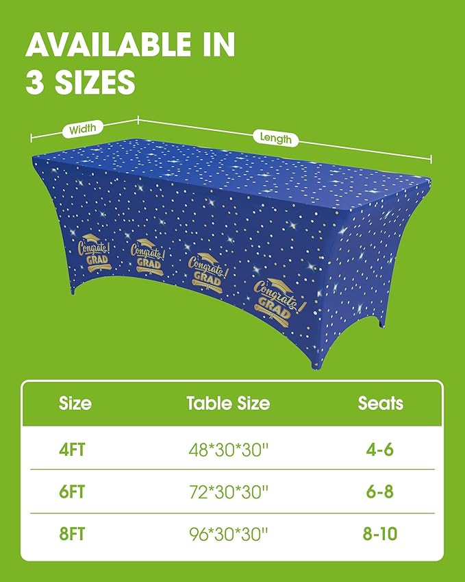 Pureegg Graduation Decorations 2026 Spandex Tablecloth 6ft - 2 Pack, Class of 2026 Blue Fitted Stretch Rectangle Table Cover, Wrinkle-Free Tight Tablecloth for Graduation Party, Banquet