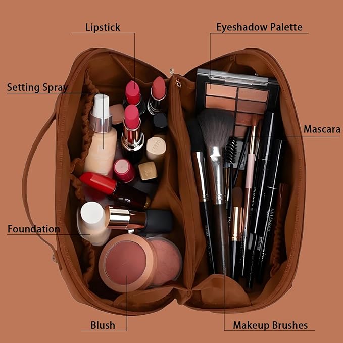 Travel Makeup Bag,Large Capacity Cosmetic Bags for Women,Waterproof Portable Pouch Open Flat Toiletry Bag Pattern Makeup Bag