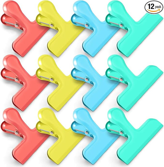 Chip Bag Clips, 12 Pack Heavy Duty Chip Clips Food Clip, Air Tight Seal Bag Clip for Kitchen and Office to Seal Coffee Bags, Paper Sheets (Multi-Color)