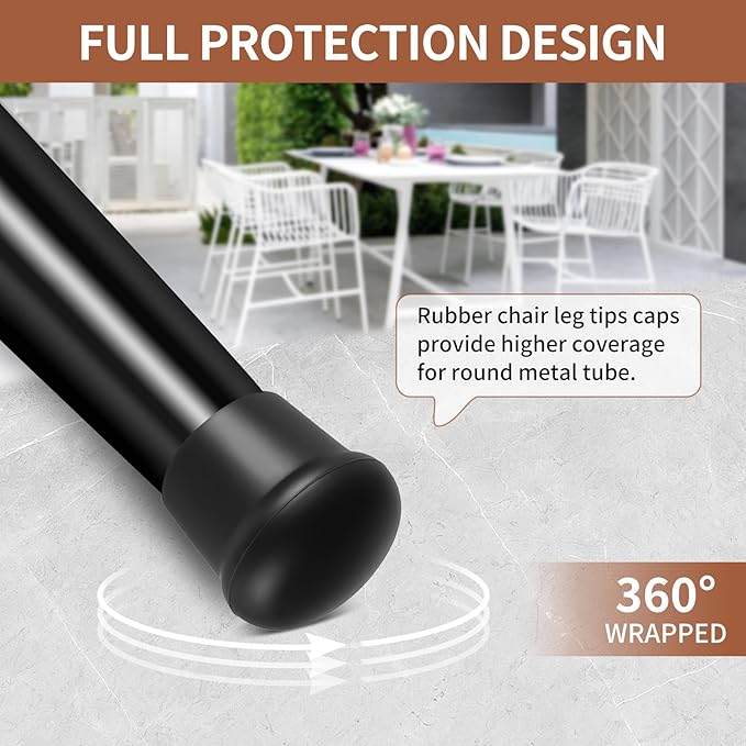 Ezprotekt 1" Rubber Chair Leg Caps, 24 Pcs Round Non-Slip Chair Leg Floor Protectors, Furniture Stool Leg Feet Covers for Bar, Tables, Patio Metal Legs, Black (M Fit: 0.87" - 1")