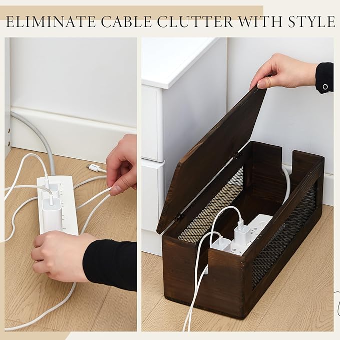 Chunful Extra Large Cable Management Box, 16'' Wood Cord Hider Organizer with Magnetic Lid & Organizer for Power Strip, TV Wires & Desk Cable Storage, Ventilation Hide Floor Cables