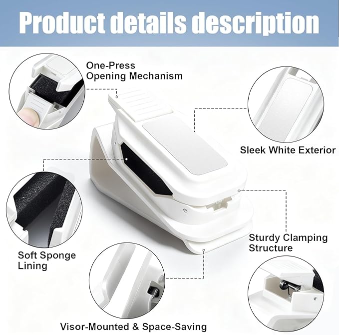 Dsycar 2 Pack Sunglasses Holder for Car, One-Handed-Operation Visor Sunglass Holder Clip, Easy Access Storage for Driving, Universal Fits Eyeglasses Clip Compatible with All Glasses (White)