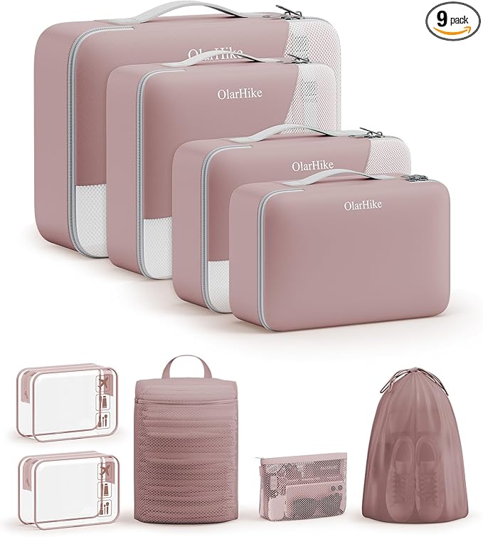 9 Set Packing Cubes for Travel, Gifts for Women Mom,Anti-Tearing Suitcase Organizer,OlarHike Vacation Essentials & Accessories for Cruise Ship
