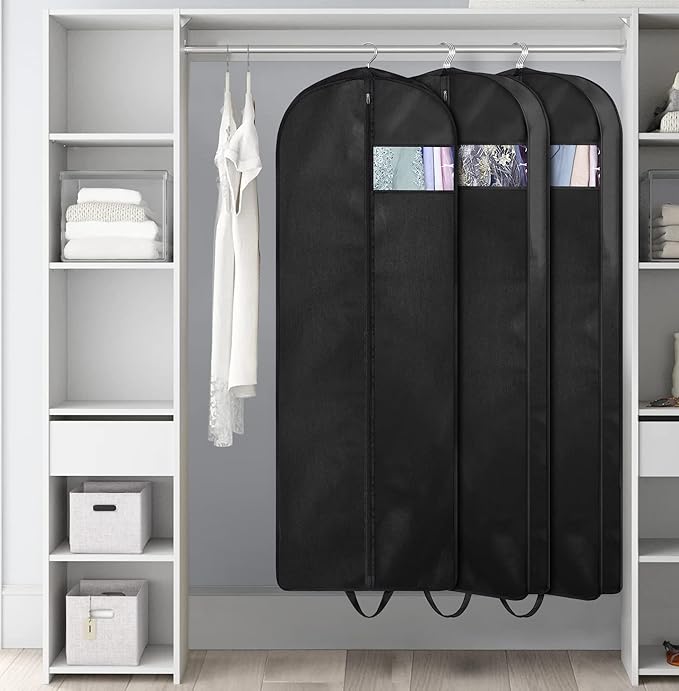 KIMBORA 60" Dress Garment Bags for Hanging Clothes Travel, Gusseted Garment Bags for Closet Storage with Handles for Long Gowns, Coats (3 Packs)