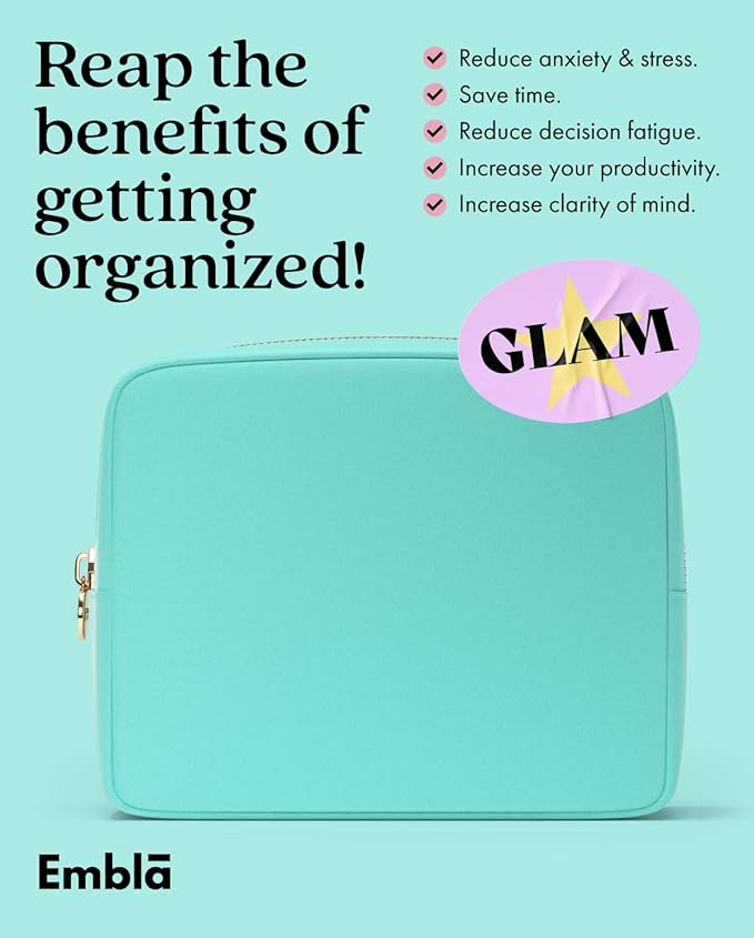 Embla Makeup Bag Travel Cosmetics Pouch and Toiletry Bag, Nylon Zipper Pouch Purse, Cute Make Up Organizer Storage Tote for Women Girls, Waterproof Travel Skincare Case, Large Makeup Bags, Cotton Candy