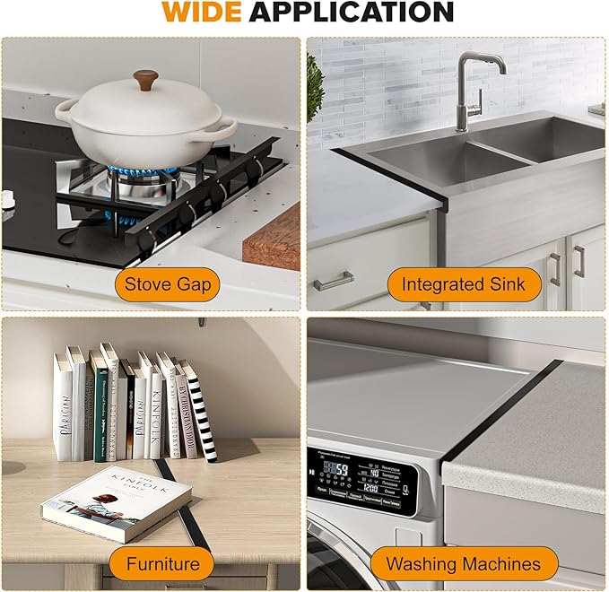 Stove Gap Covers, 2 Pack Stainless Steel Stove Gap Filler, Heat Resistant Oven Gap Filler Adjustable Length 13.8" to 27.5", Range Trim Kit Non-Slip Stove Guard Between Stove Top & Counter - Black