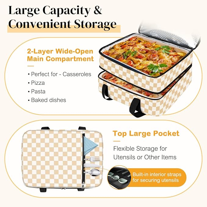 Coobiiya Insulated Casserole Carrier – Portable Tote for Hot or Cold Food, Warmer & Cooler Bag Lunch Bag, Fits 9" x 13" Baking Dish, Ideal for Potluck Parties
