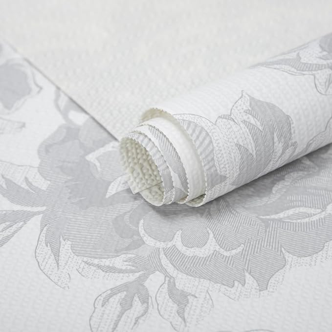 12X120 Inch Shelf Liner for Kitchen Cabinets, PVC Drawer Liner for Dresser Non-Slip Bathroom, Non-Adhesive Cabinet Liner Washable (White Flower)(1 Roll)