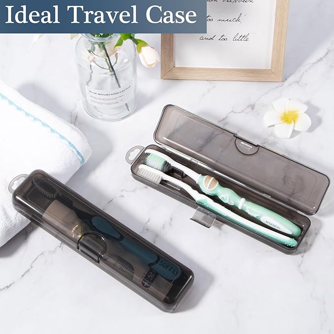 Toothbrush Travel Case 2 Pack, Clear Black Toothbrush Case Holder Travel Size Plastic Toothbrush Holder Toothpaste Storage Container Portable for Traveling, 7.87 x 1.85 x 1.18”