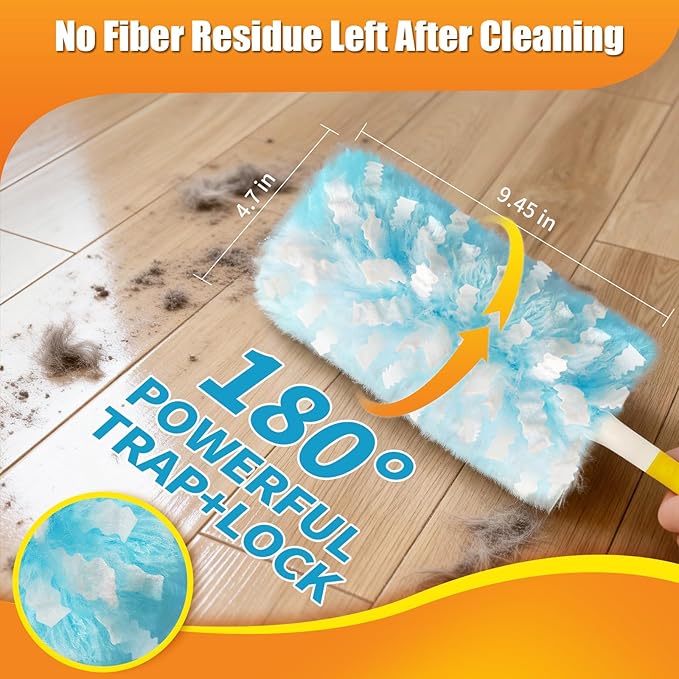 80 Count Duster Refills with 1 Short Handle & 3 ft Extendable Handle, Compatible with Swiffer Duster, 180° Disposable Microfiber Cleaning Dusters, Unscented