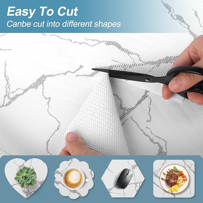 Drawer and Shelf Liner for Kitchen Cabinet, Non-Adhesive Cabinet Liner, Non-Slip Drawer Liner, Waterproof Cupboard Liners, Kitchen Shelf Liner Easy to Clean, Protect Dresser/Shelves/Table