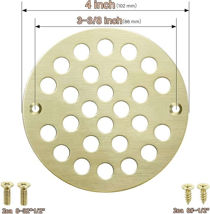 4“ Shower Strainer Drain Trim Set, Screw-in Shower Drain Cover Replacement Floor Strainer, Shower Cover Bathroom Drain Strainers (Brushed Gold)