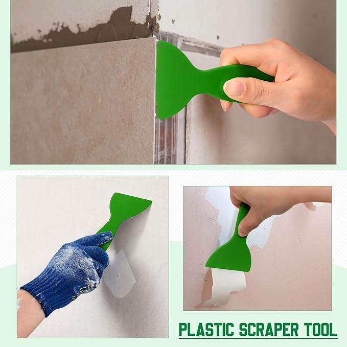 Tallew 9 Pcs Plastic Scraper Tool Sticker Plastic Razor Blade Scraper Plastic Pick Plastic Non Scratch Tool Putty Knife for Window Floor Label Removal Paint Cleaning(Green)