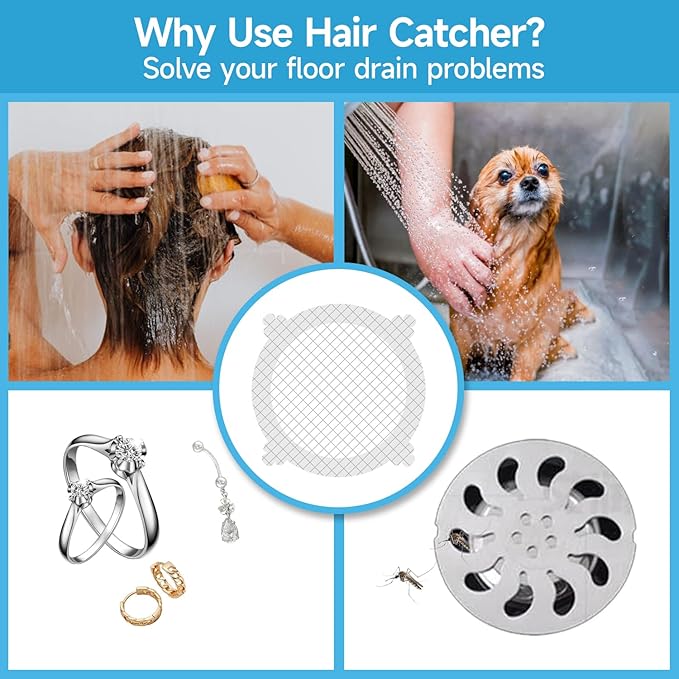 VIVIDLY 100 Pack Disposable Shower Drain Cover Hair Catcher Shower Drain Mesh Stickers, Bathroom, Bathtub, Kitchen, Sink, for Human and pet Hair (100)
