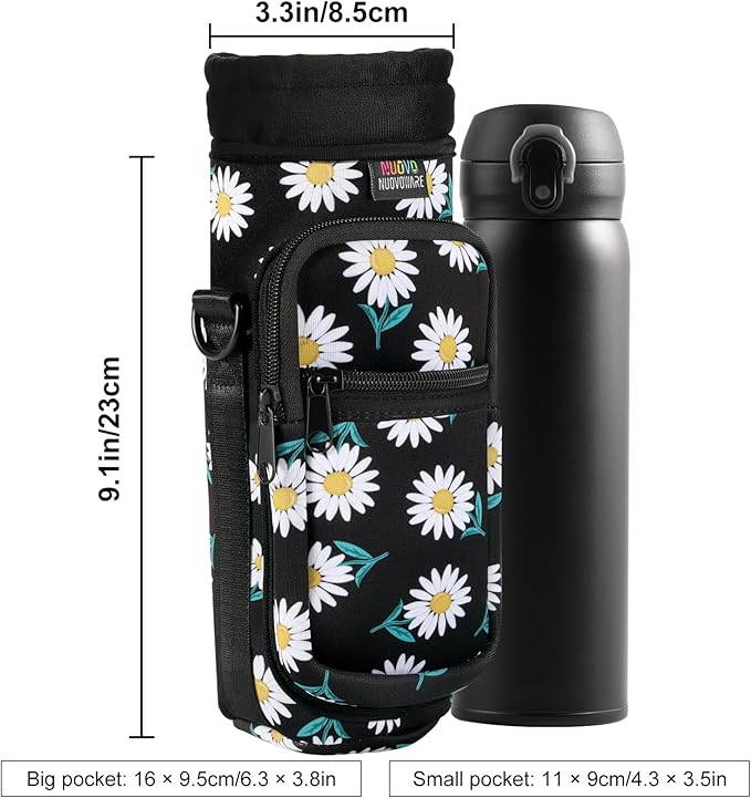 Nuovoware Water Bottle Carrier Bag,25oz/40oz/64oz Bottle Pouch Holder,Adjustable Shoulder Hand Strap 2 Pocket Sling Neoprene Sleeve Sports Accessories for Hiking Travelling Camping