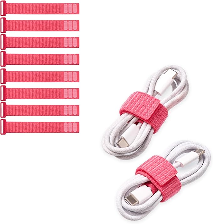 Wrap-It Storage Cinch Straps - 5" (8-Pack) Coral - Appliance Cord Organizer and Cable Ties for Chargers and Home Office Accessories