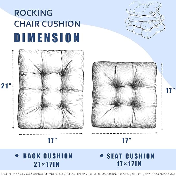 Yellow Rocking Chair Cushion Indoor Outdoor High Back Seat Pad Soft Chair Cushion for Patio Porch Garden Kitchen Office