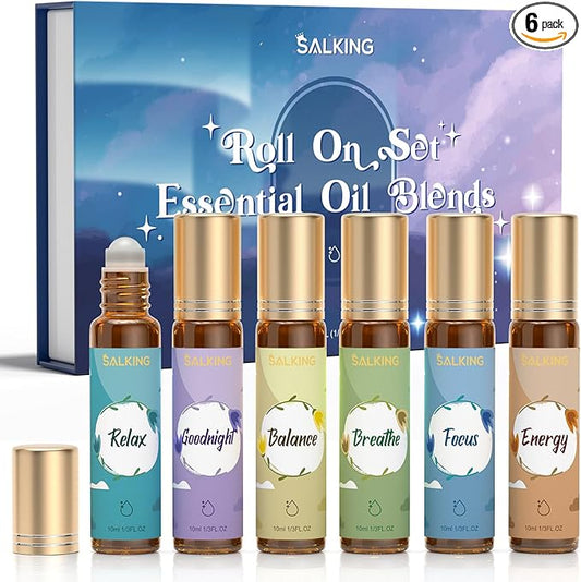 SALKING Essential Oils Roll On Set (6 Pack), Aromatherapy Oil Natural Pre-diluted Blend Oils for Skin Use, Natural Fragrance Gift for Women and Men