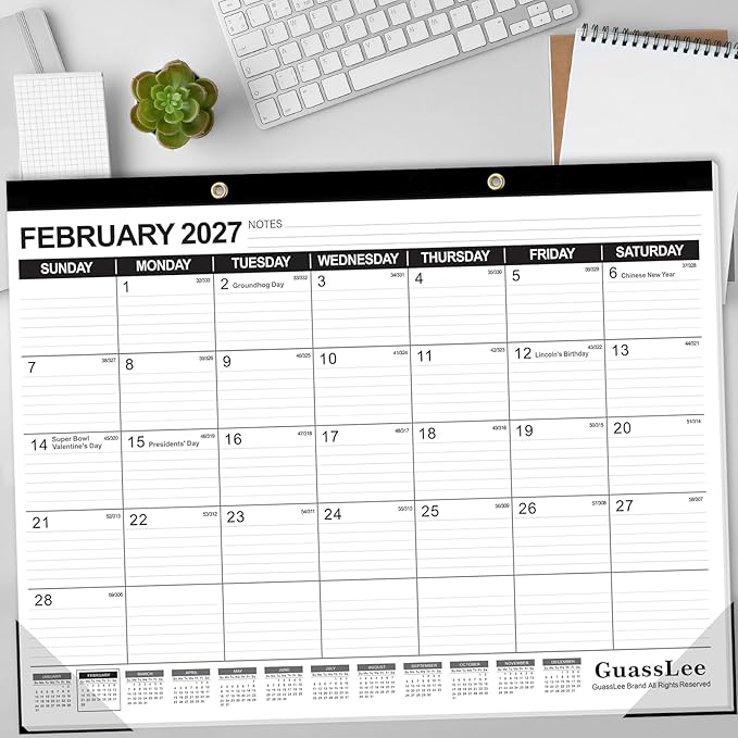 GuassLee Large Desk Calendar 2026, 3 Packs, 19 Months from Jun. 2026 to Dec. 2027, 22" x 17" Desk/Wall Calendar Hanging Planner with Julian Date, Notes, Corner Protectors for School Home Office
