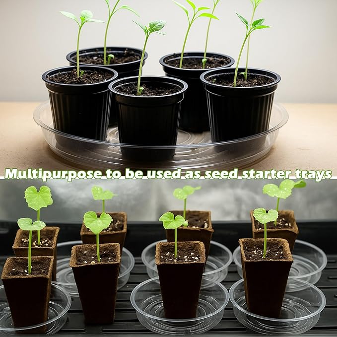 50 Packs 14" Large Clear Plant Saucers for Indoor Outdoor Use Heavy Duty Plastic Plant Trays for Planter Bulk Flower Pot Drip Trays to Catch Water, 4 to 20 Inch