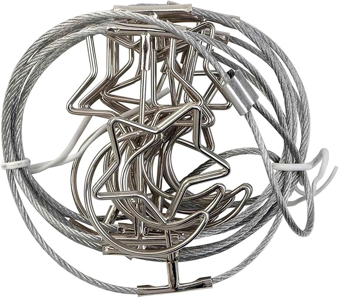 2 Pack Chain Photo Clip Hanging Photo Display Wall Photo Display Metal Photo String with 12 Clips Wall-Mounted Picture Holder for Hanging Painting Family Photos Artworks (Silver-Star and Moon)