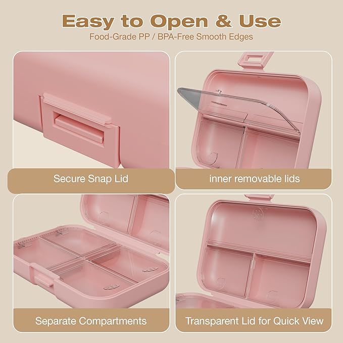 Travel Pill Box, Double Layer 7-Compartments Large Pill Organizer, Portable Weekly Pill Case Container for Pocket, 7 Day Compact Medicine Holder for Vitamins, Fish Oils, Supplements Pink