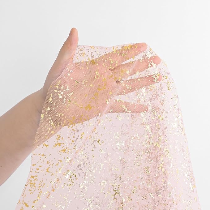 Horaldaily Pink Gold Gauze Tablecloth 60x84 Inch Rectangular, Golden Sequin Glitter Metallic Foil, Sheer Tulle Cheesecloth for Wedding Baby Shower Ceremony Birthday