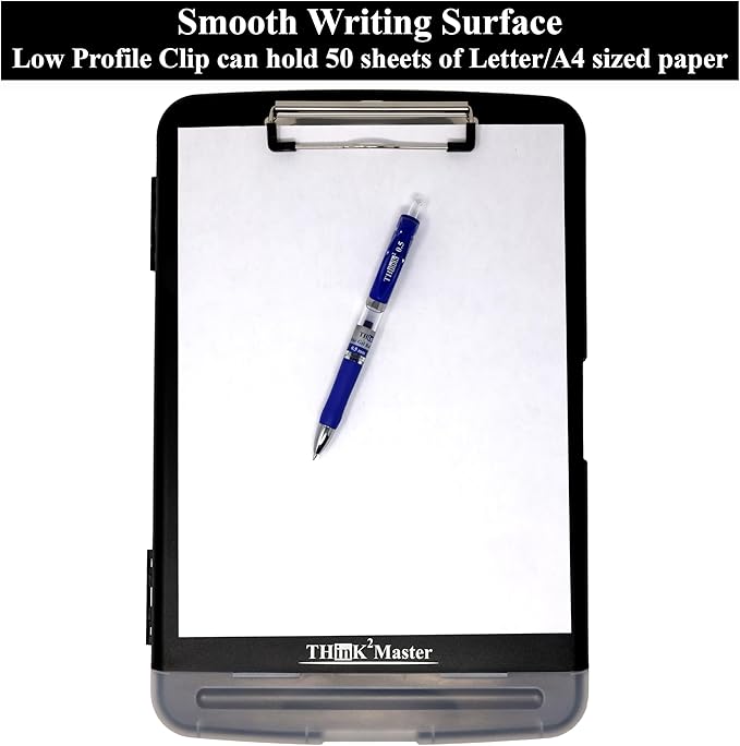 Think2Master [3 Pack] Black Plastic Storage Clipboard with Pencil Holder. | 25% Heavier & 25% Sturdier| Heavy Duty. Nursing, Teacher & Classroom Must Have.