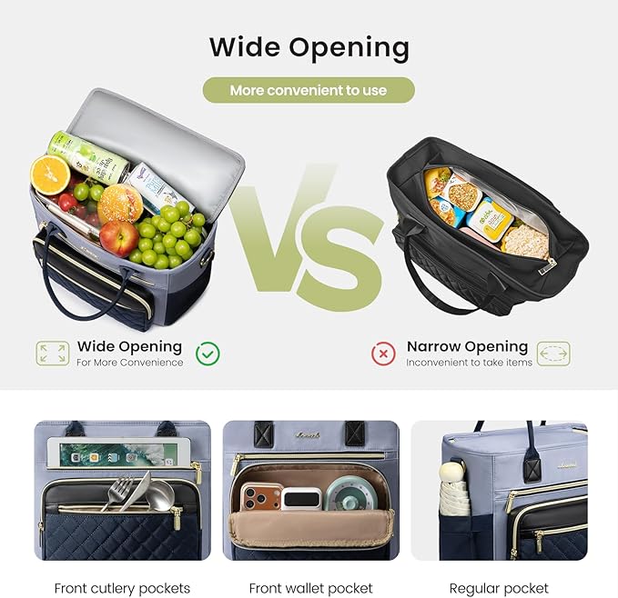 LOVEVOOK Insulated Lunch Bag Women,Wide Opening Adult Lunch Box Women with Cup Holder,Large Leakproof Cooler Bag for Work Picnic Beach Family College Mom,Lunch Teacher Breast Pump Diaper Tote Bag