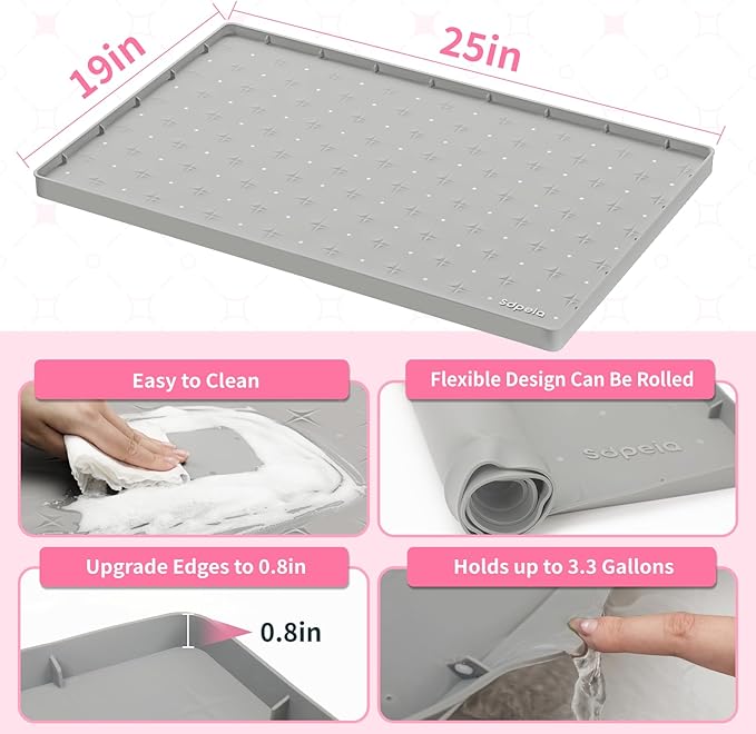 Sdpeia Under Sink Mat 25"×19" Waterproof Silicone Cabinet Liner & Sink Protector for Kitchen & Bathroom, Multi-Purpose Organizers Tray for Pets, Laundry, Cat Litter Mat