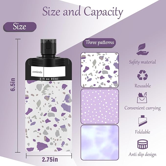 18 Pack Travel Pouches for Toiletries Liquid, TSA Approved Travel Squeeze Pouches, Liquid Pouches for Travel, Squeeze Pouches Refillable, Leakproof Travel Containers for Toiletries (Purple)
