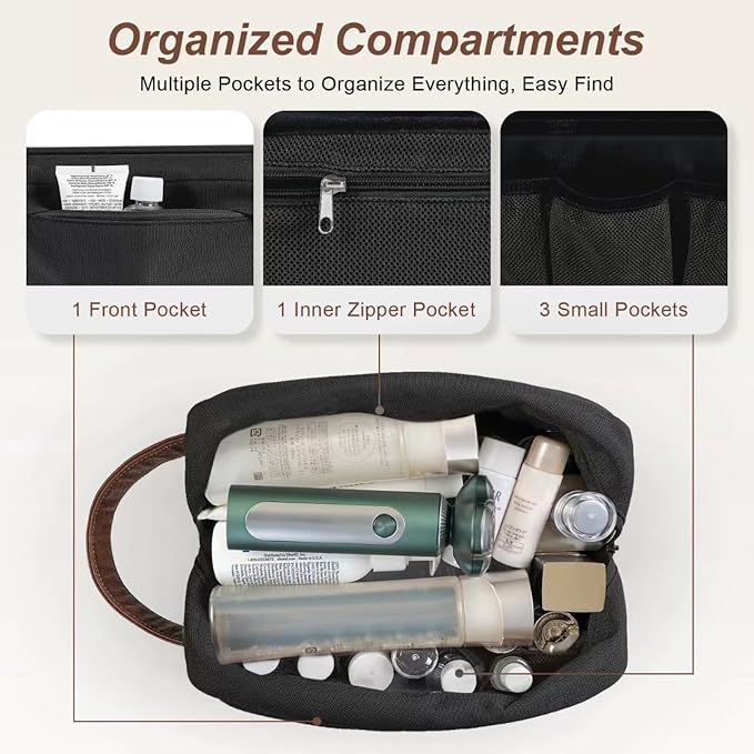 Travel Toiletry Bag for Men, Hanging Toiletry Organizer, Water Resistant Shaving Kit with Large Capacity for Travel Accessories (Black, Medium)