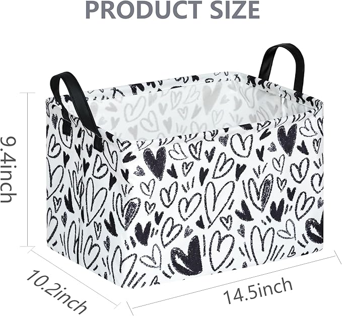 Rec Black Heart Print Box Hamper Storage Basket Collapsible Organizer Bin Gift Shelf Baskets for Home and Kitchen Storage