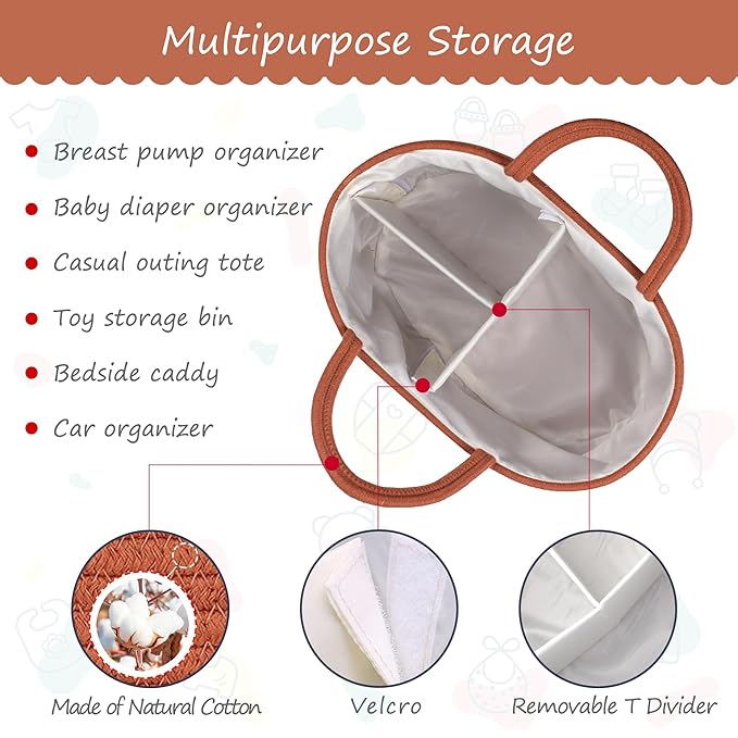 COMSE Baby Diaper Caddy Organizer, Car Caddy, Diaper Change Organizer, Gift Baskets Empty, Portable Tote Bag with Divider, Baby Shower Gifts Newborn Essentials Registry Must Have, Autumn Glaze