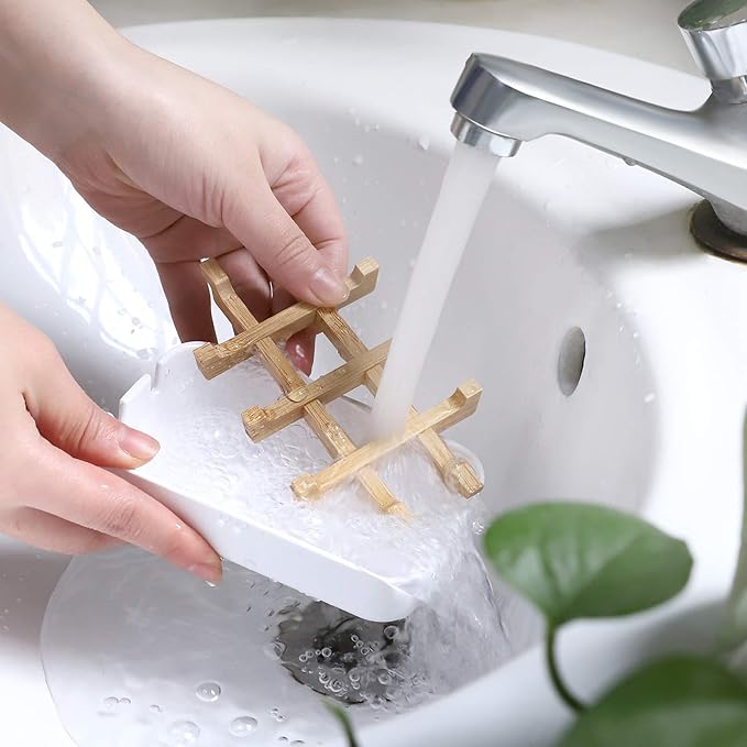 Bamboo Wooden Soap Dishes for Bathroom Bar Soap Holder Shower Soap Holder Sink Deck Bathtub Shower Tray (One Pieces White)