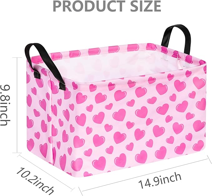 Rec Heart Print Box Hamper Storage Basket Collapsible Organizer Bin Gift Shelf Baskets for Home and Kitchen Storage