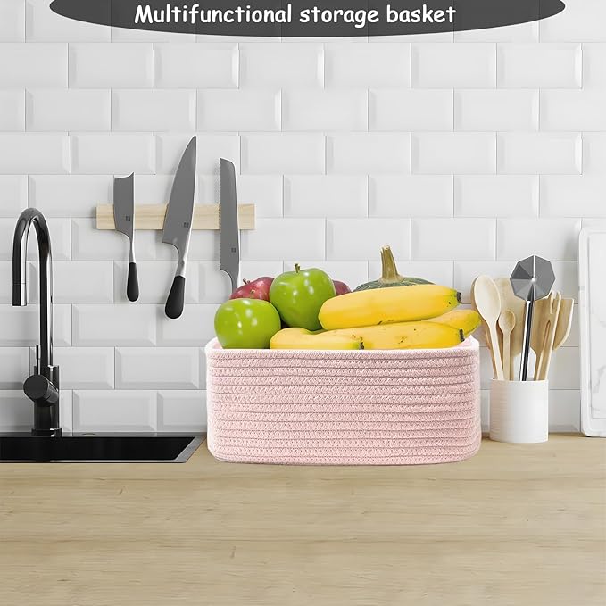 COMFY-HOMI 11.5"x7.5"x4.7" Storage Baskets for Organizing | Cotton Rope Woven Basket | Toy Storage Bin Box | Basket for Shelves, Closet Organizer Bin, Decorative Closet Shelf, 1 Pack,all pink