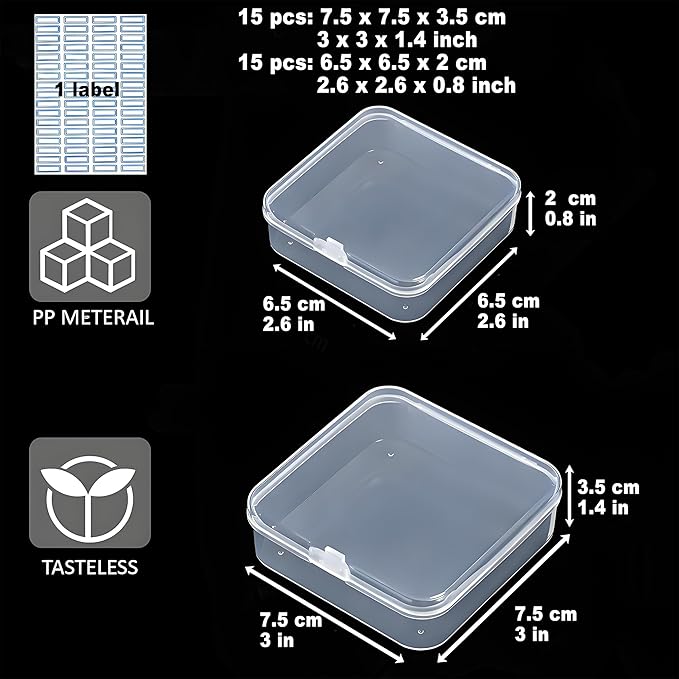 Small Bead Organizers Mini Clear Bead Storage-Clear Plastic Boxes For beads organization, DIY project,nail art tools, diamond, building blocks,small items (30 Pcs 2 Size Small Square)