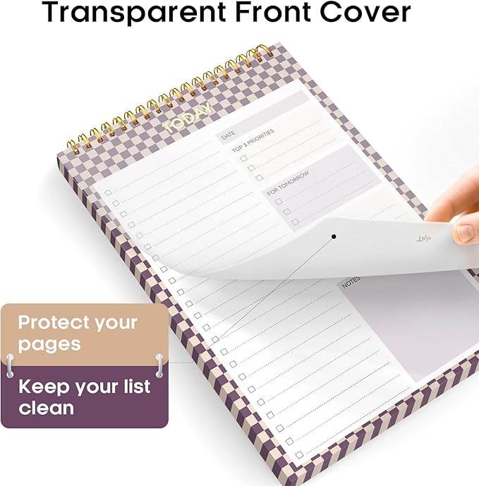 Taja To Do List Notepad - To Do List Notebook for Work with 52 Sheets, 9.8" x 6.5", Undated Daily Planner Perfect for Daily Tasks and Goal Setting, Notepad Suitable for Office, Home & School - Lilac Checkered