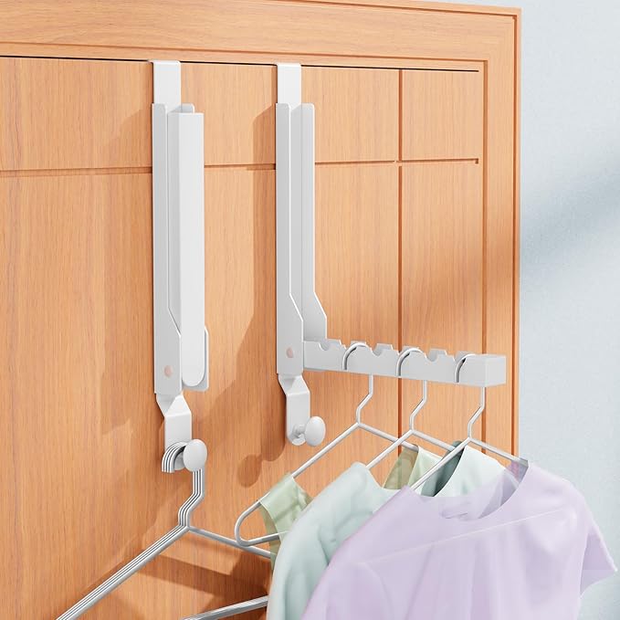 2 Pack Over The Door Hanger Folding Clothes Drying Rack, Folding Hanging Coat Rack for Indoor Laundry Room Compact Small Space Foldable Portable Clothing Hanger Hook Collapsible (White-2(Upgraded))